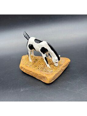 Vintage Horse Figurine Black White Grazing Rock Rustic Farmhouse Decor Ceramic